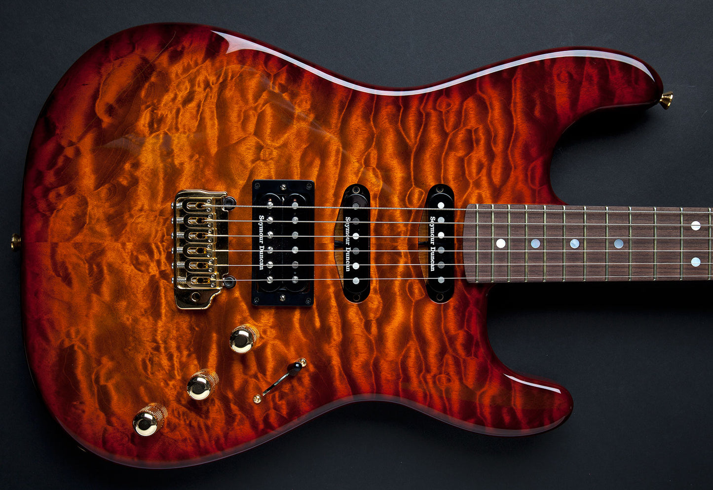 Chris Campbell Custom Shop Orangeburst Quilt Birdseye Neck