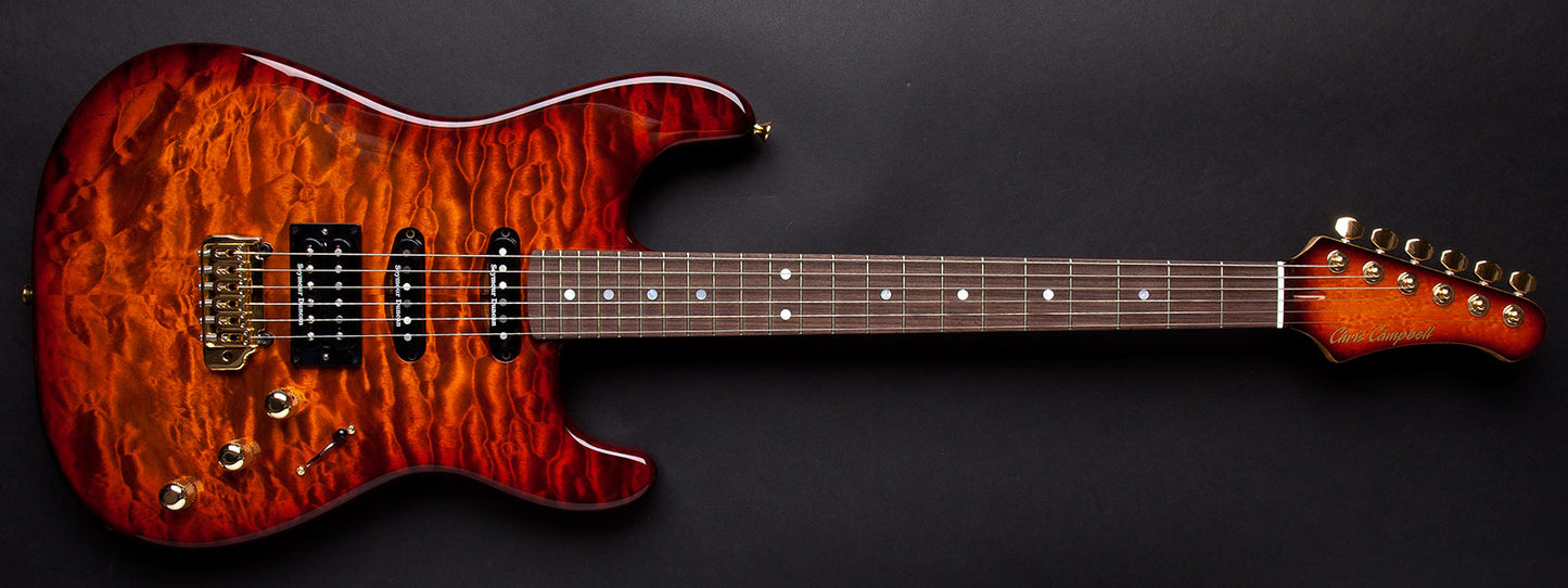 Chris Campbell Custom Shop Orangeburst Quilt Birdseye Neck