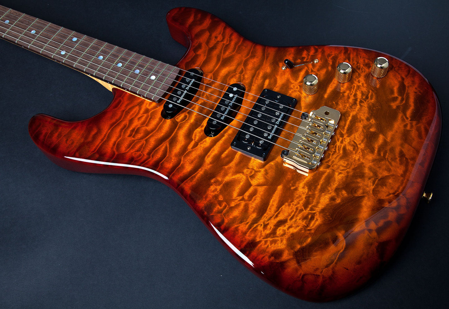 Chris Campbell Custom Shop Orangeburst Quilt Birdseye Neck